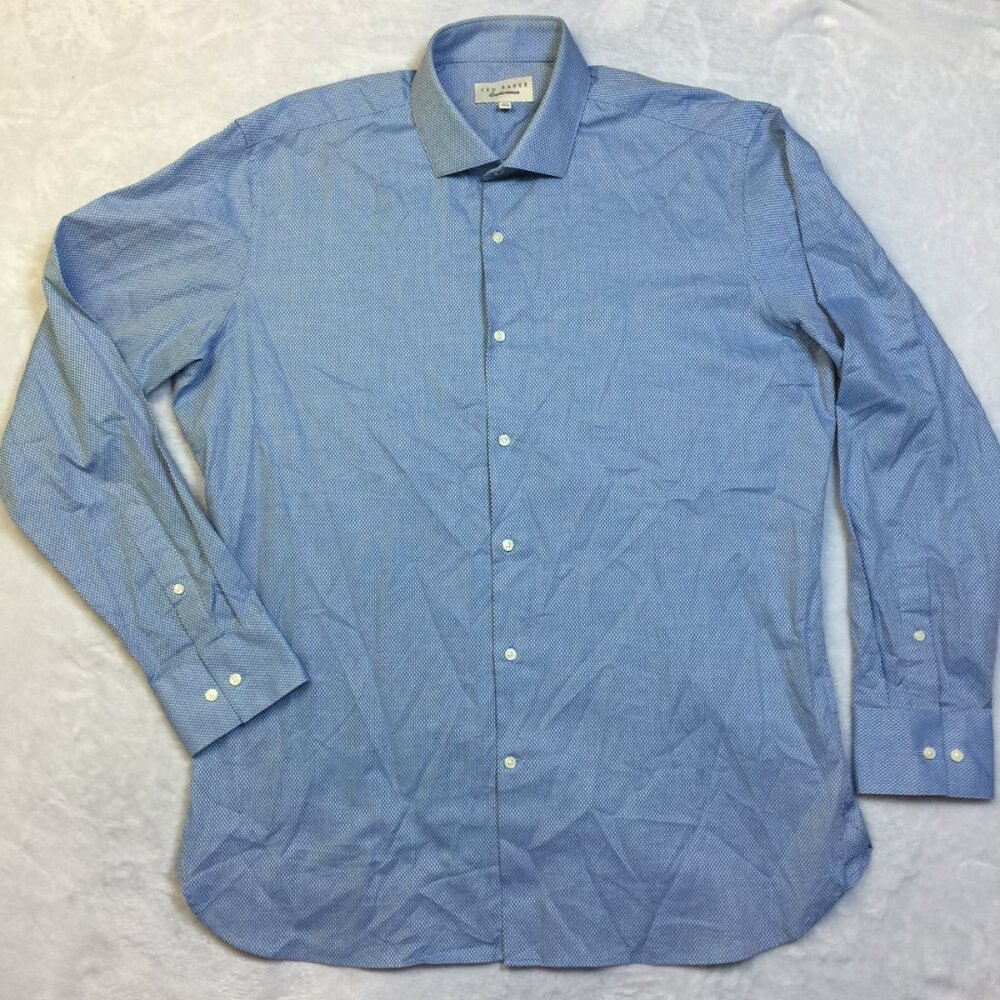 Ted Baker Endurance Mens Dress Shirt Sz 16.5 34/35 Blue Diamond Print Button Up